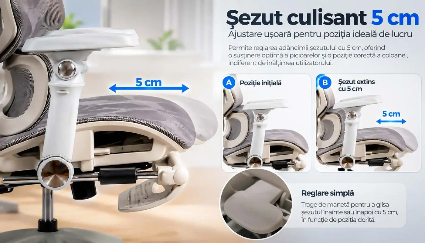 Șezut culisant scaun – adaptarea adâncimii de ședere